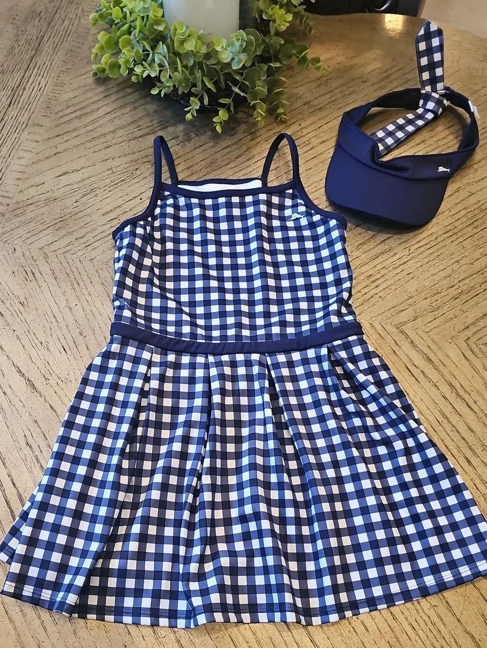 Tommy Bahama Navy Checkered Gingham Tennis Dress And Visor Size M 7/8